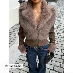Women's Faux Fur Trim Brown Jacket